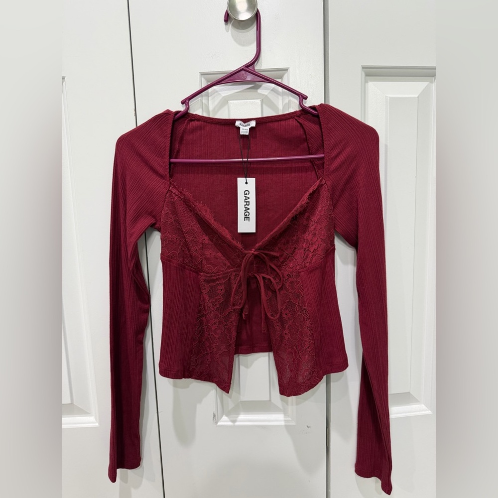Garage Burgundy Lace Long Sleeve Top